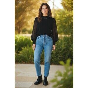 Siani Milano Sweater XL Sequined Neck Sheer Long Sleeves Pullover
